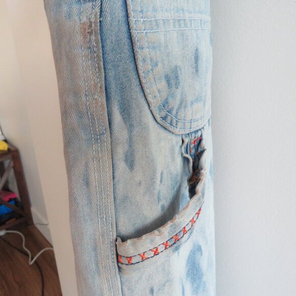 VINTAGE LIBERTY Cargo Carpenter Denim Overalls Acid Wash Hand Embroidered Work - Picture 10 of 16